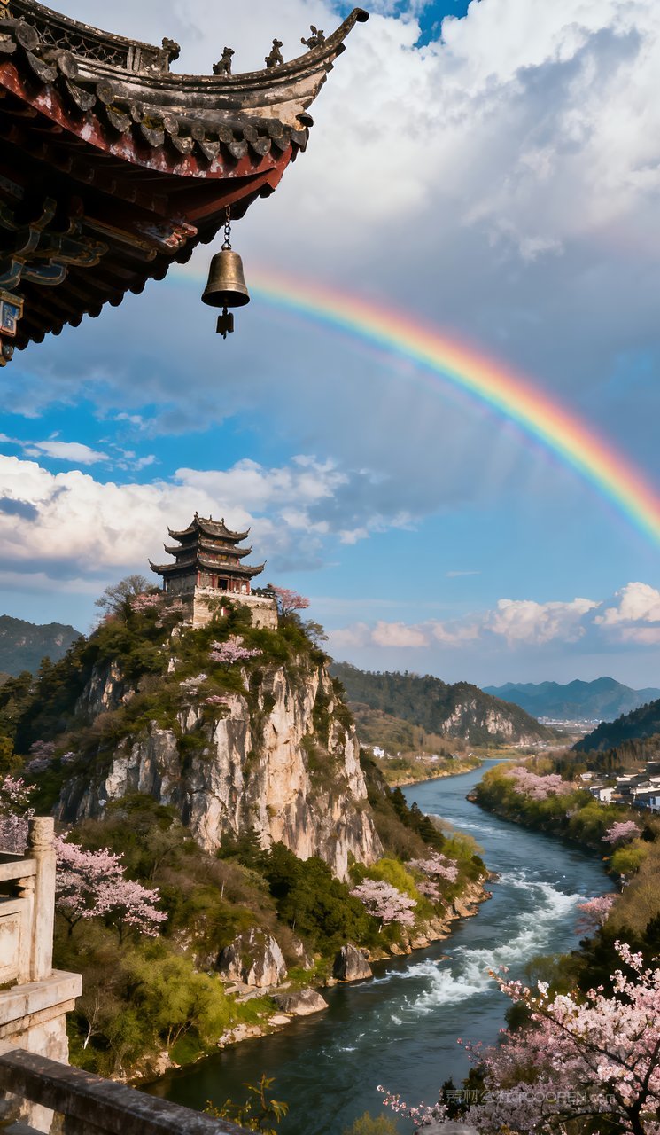 河流自然天空意境风景山峰山水唯美春天
