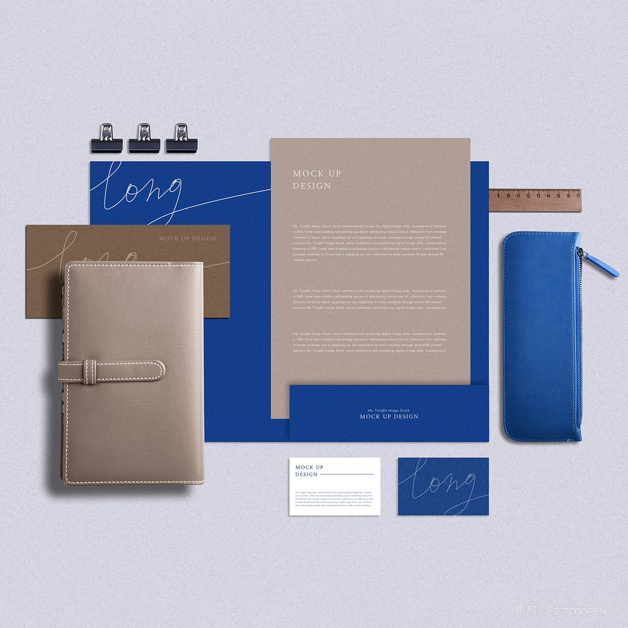 名片笔记本文件夹蓝色VI贴图样机