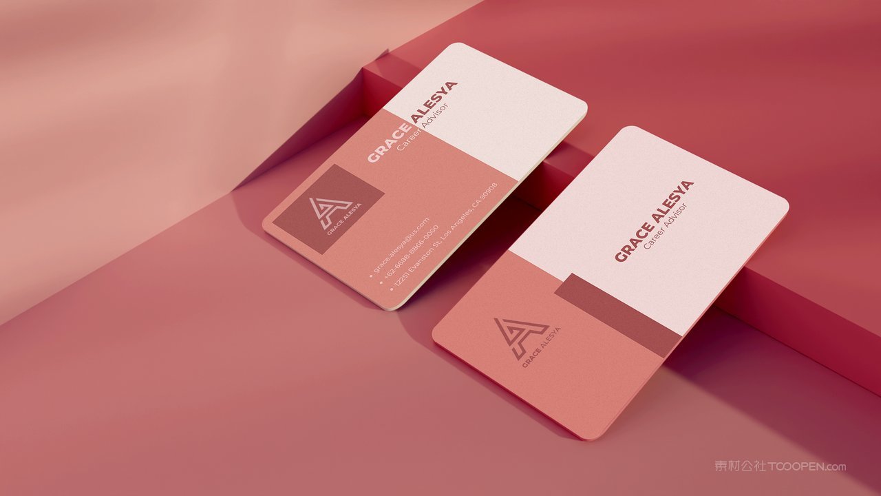粉色两张高级名片光影场景样机