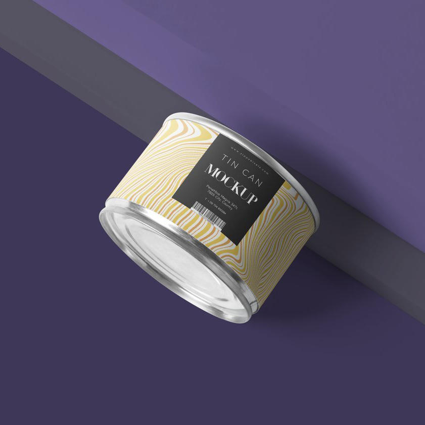 食品罐头包装罐形包装展示紫色背景场景样机 (3)