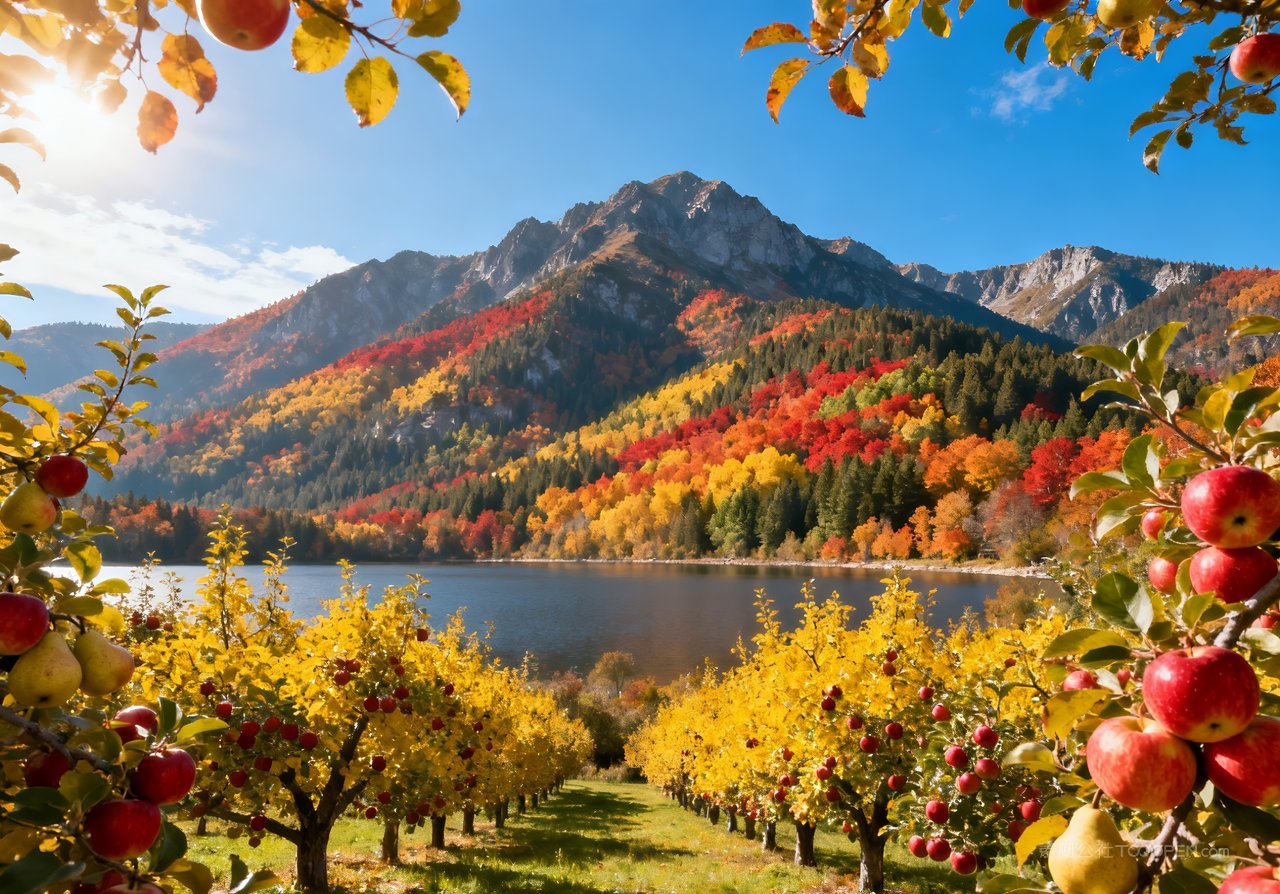 山峰秋季青山唯美意境山水湖泊天空