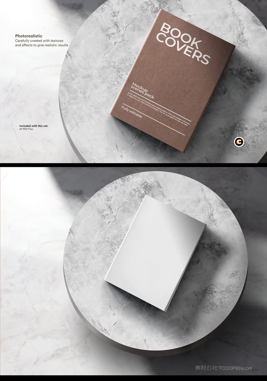 圆桌上的精装硬壳书场景样机 (1)