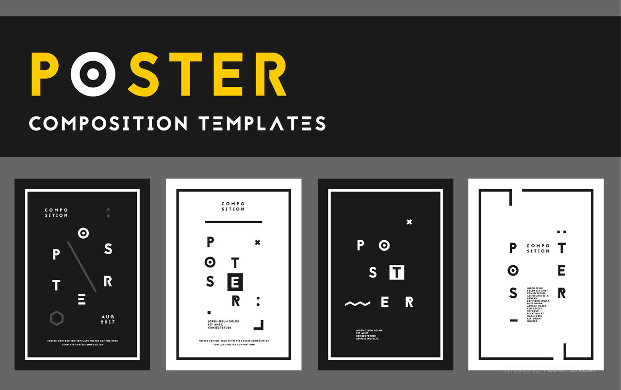 黑白字体线元素平面构成海报设计矢量素材