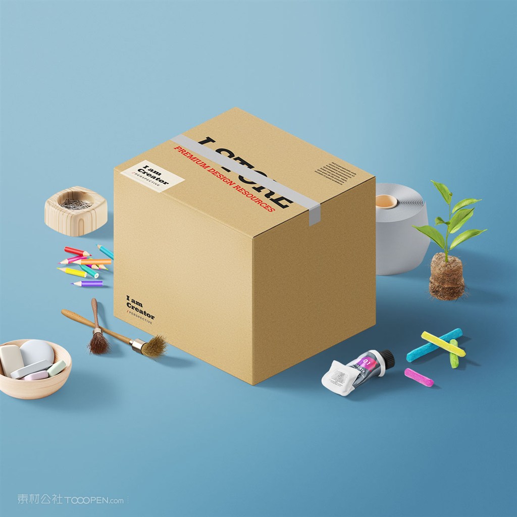 文艺桌面纸盒彩铅设计工具样机