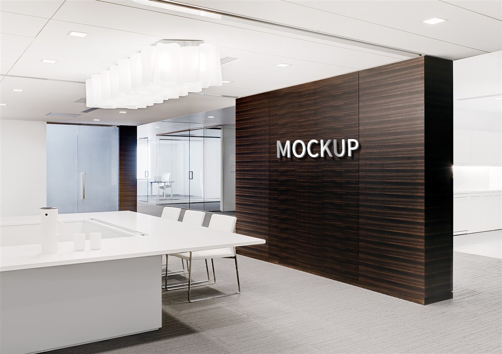 咖啡色办公场景logo墙形象墙样机