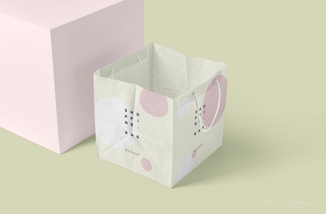 粉色方形宽手提袋礼品纸袋样机 (1)