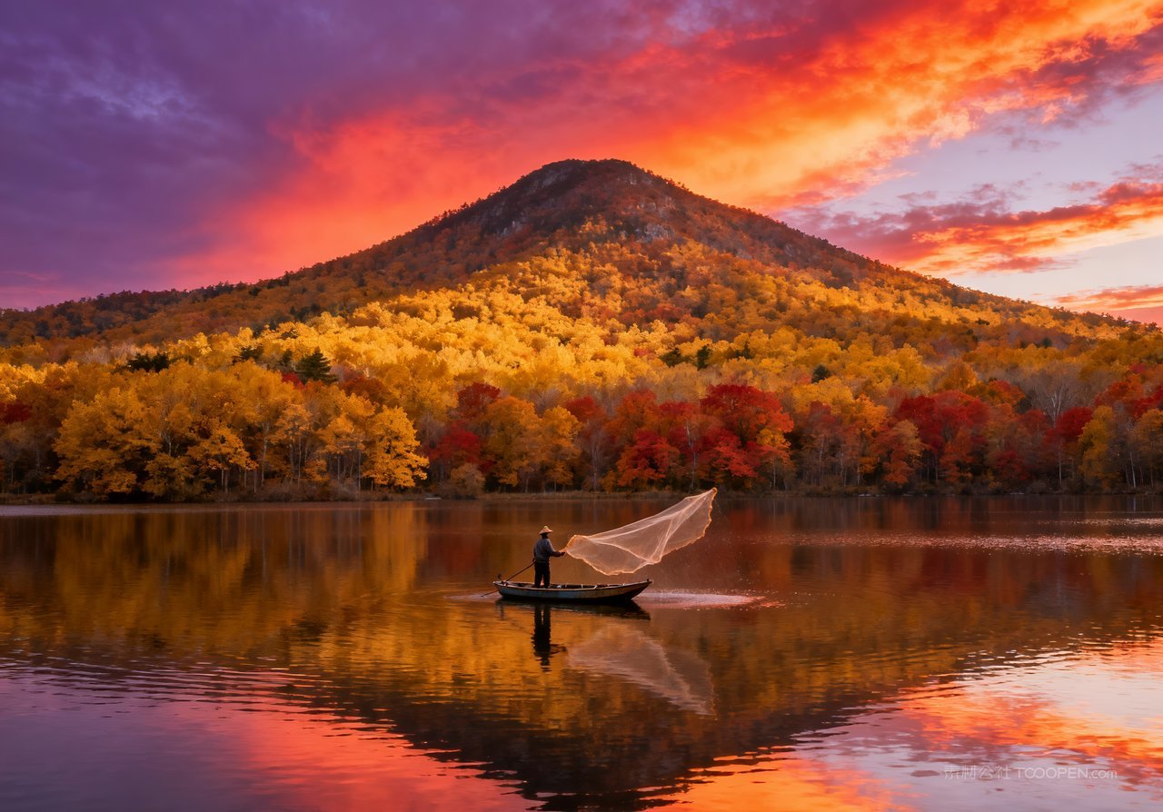 山峰青山意境秋天天空唯美山水湖泊