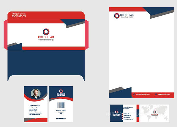 企业视觉VI元素模板信封信头工作证名片