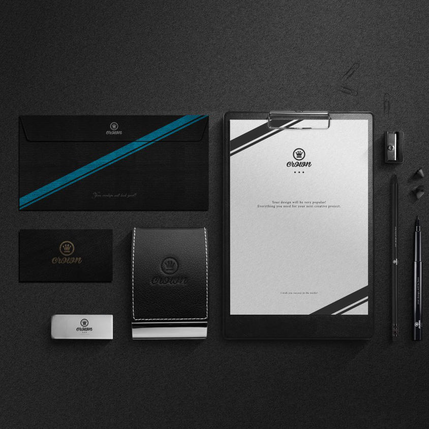 名片信封纸张铅笔记事簿VI样机模板