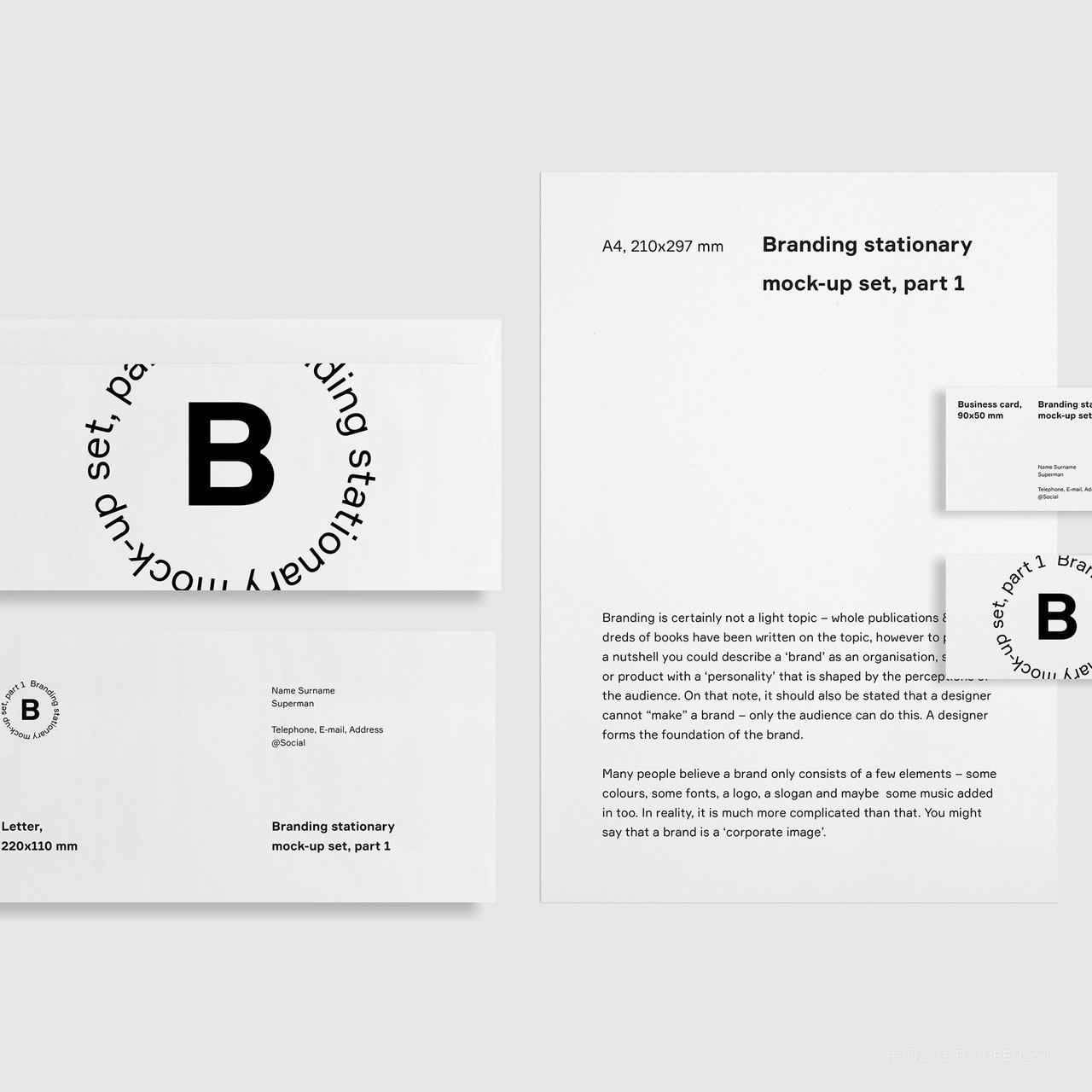 极简企业vi信封名片A4文档贴图样机