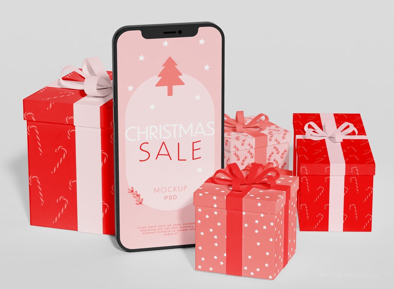 手机与圣诞元素样机