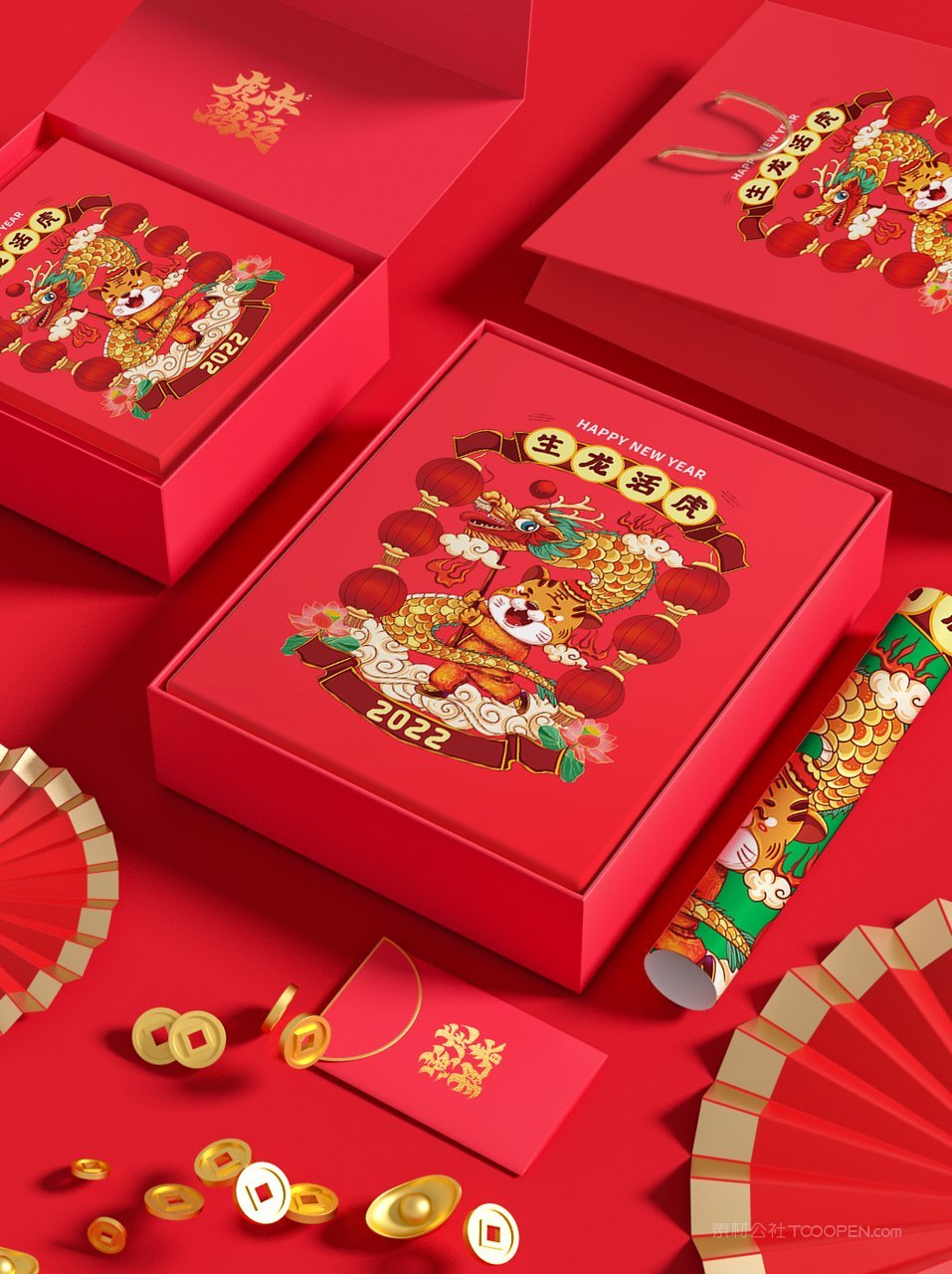 2022喜庆红色贺岁文创场景样机