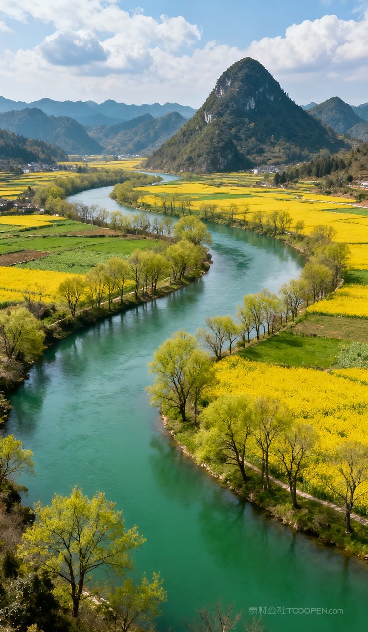 山水自然意境河流唯美山峰天空春天风景