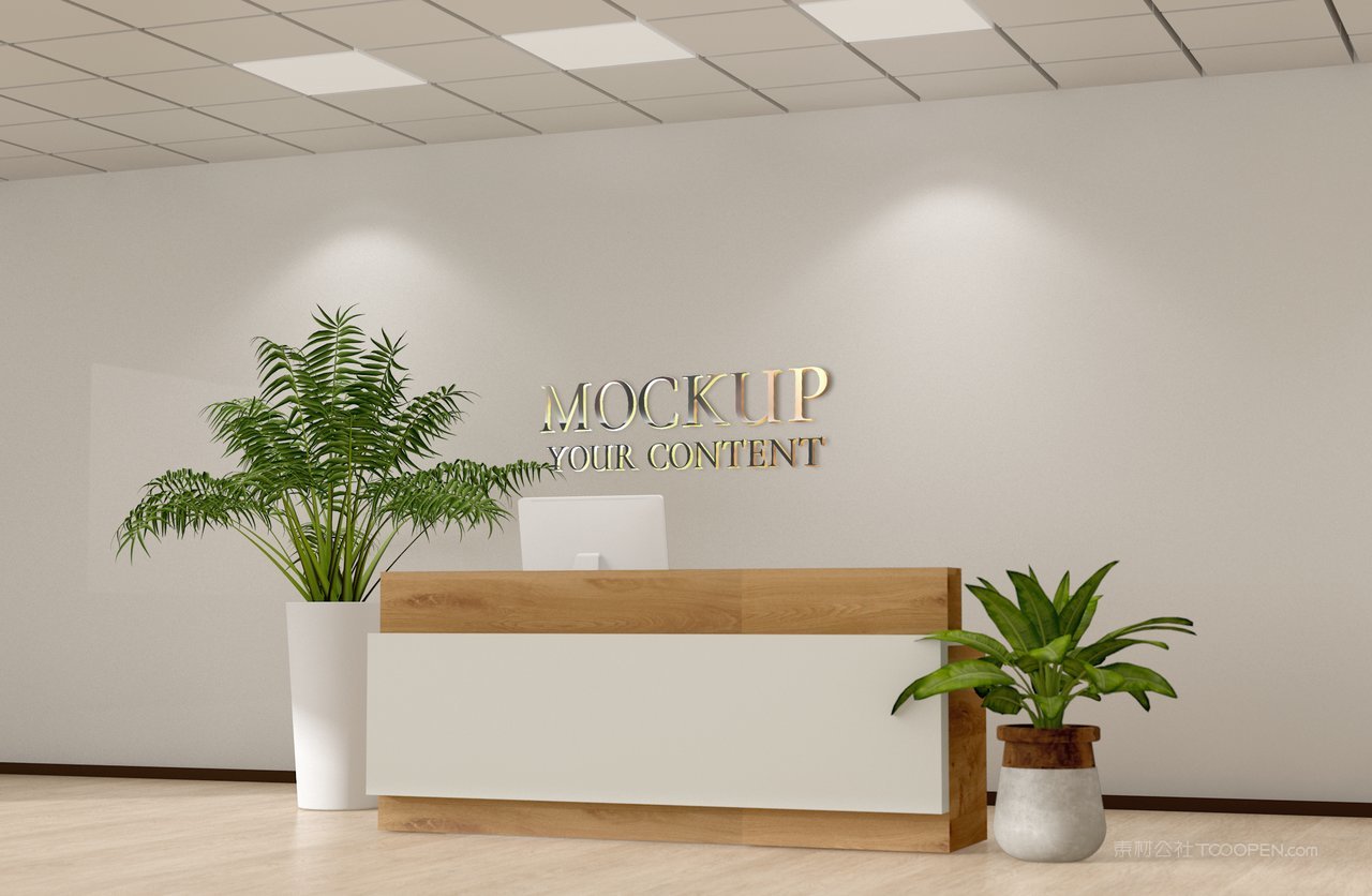 白色简洁前台形象墙logo标志样机前台样机 (12)