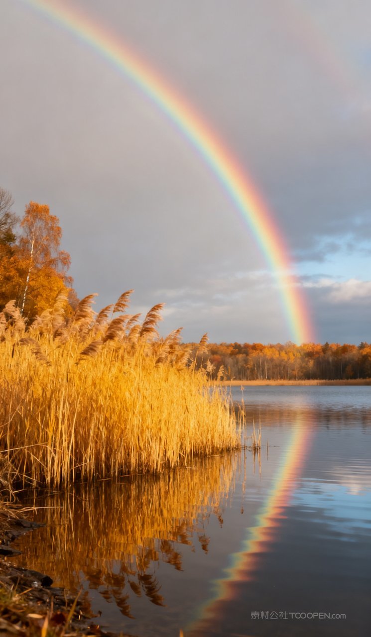 风景天空树木秋季秋天山水山峰唯美湖泊