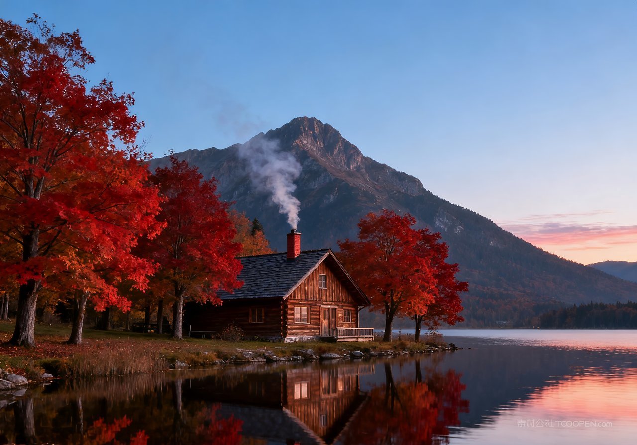 天空山峰山水意境唯美秋天