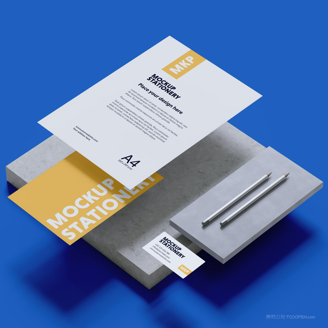 办公用品vi悬浮的文档贴图样机