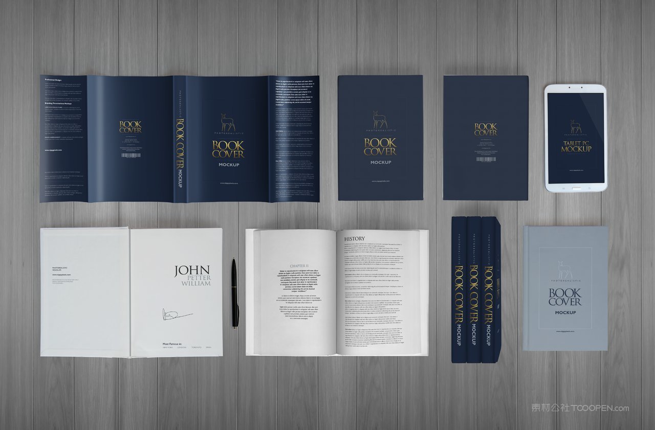 商务蓝book精装书本厚脊书籍场景样机 (6)