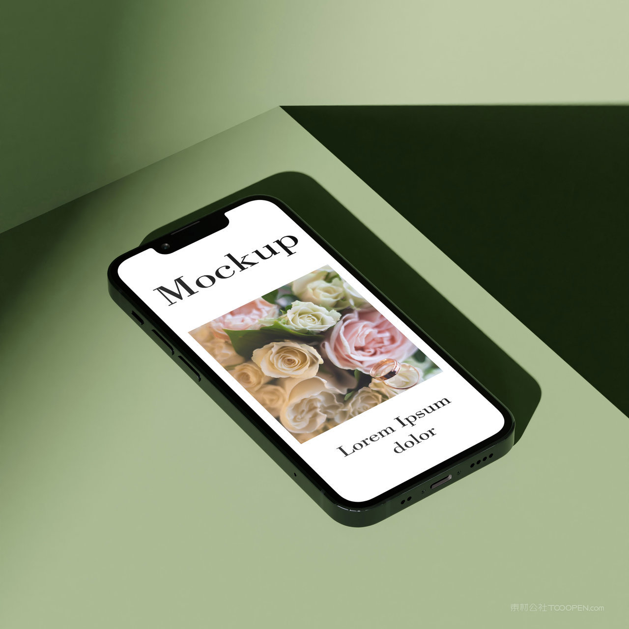 绿色展示台上的手机iPhone贴图样机