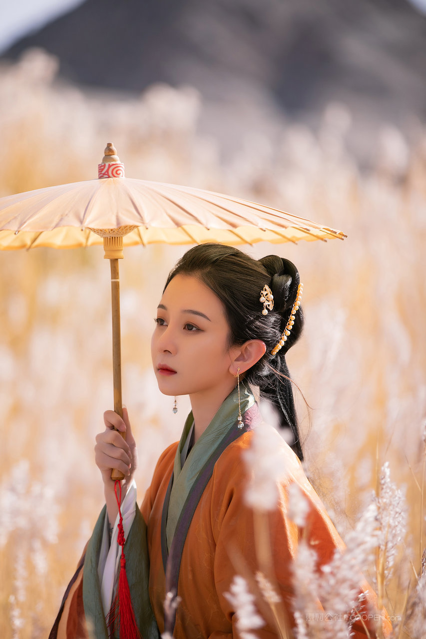 草丛中的中国古典美人艺术摄影图片