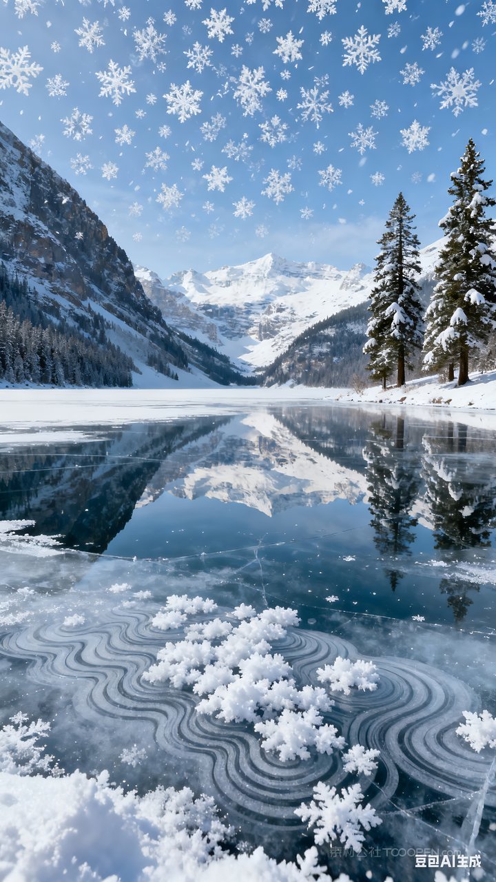 冬天河流唯美雪景山峰风景山水冬季