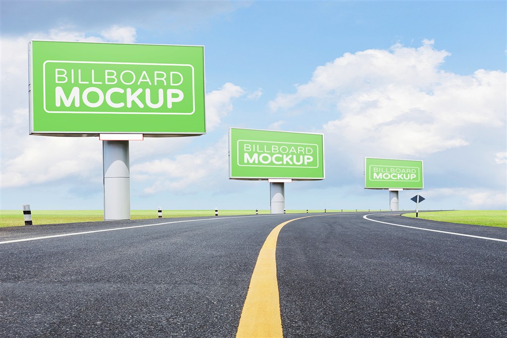 高速公路户外大型T牌广告牌样机图片场景下载