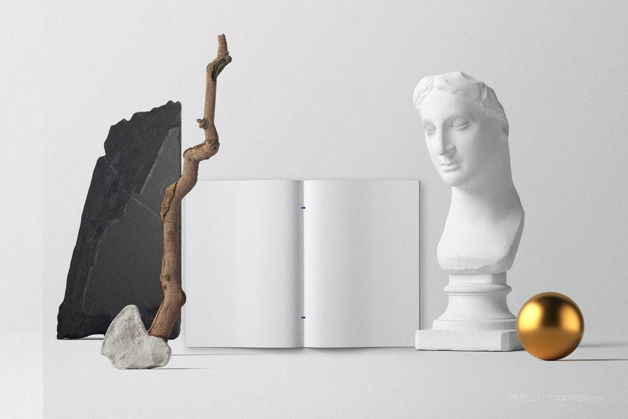 简洁干净大号帆布打开的杂志场景样机