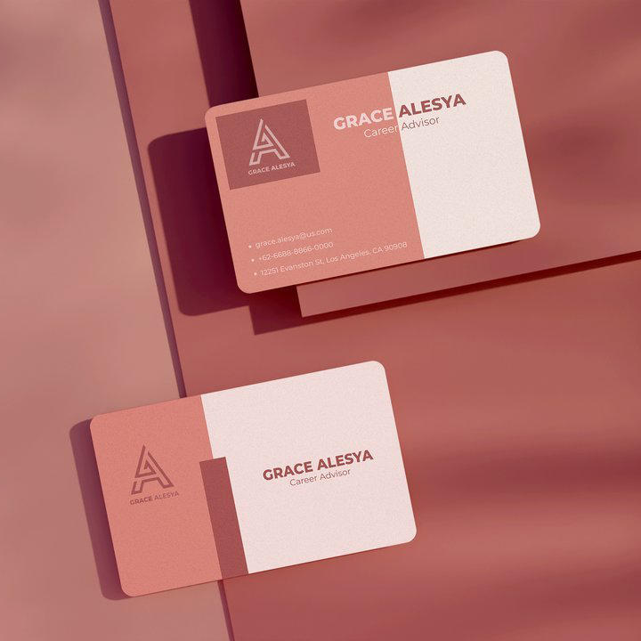 粉色高级两张名片光影场景样机