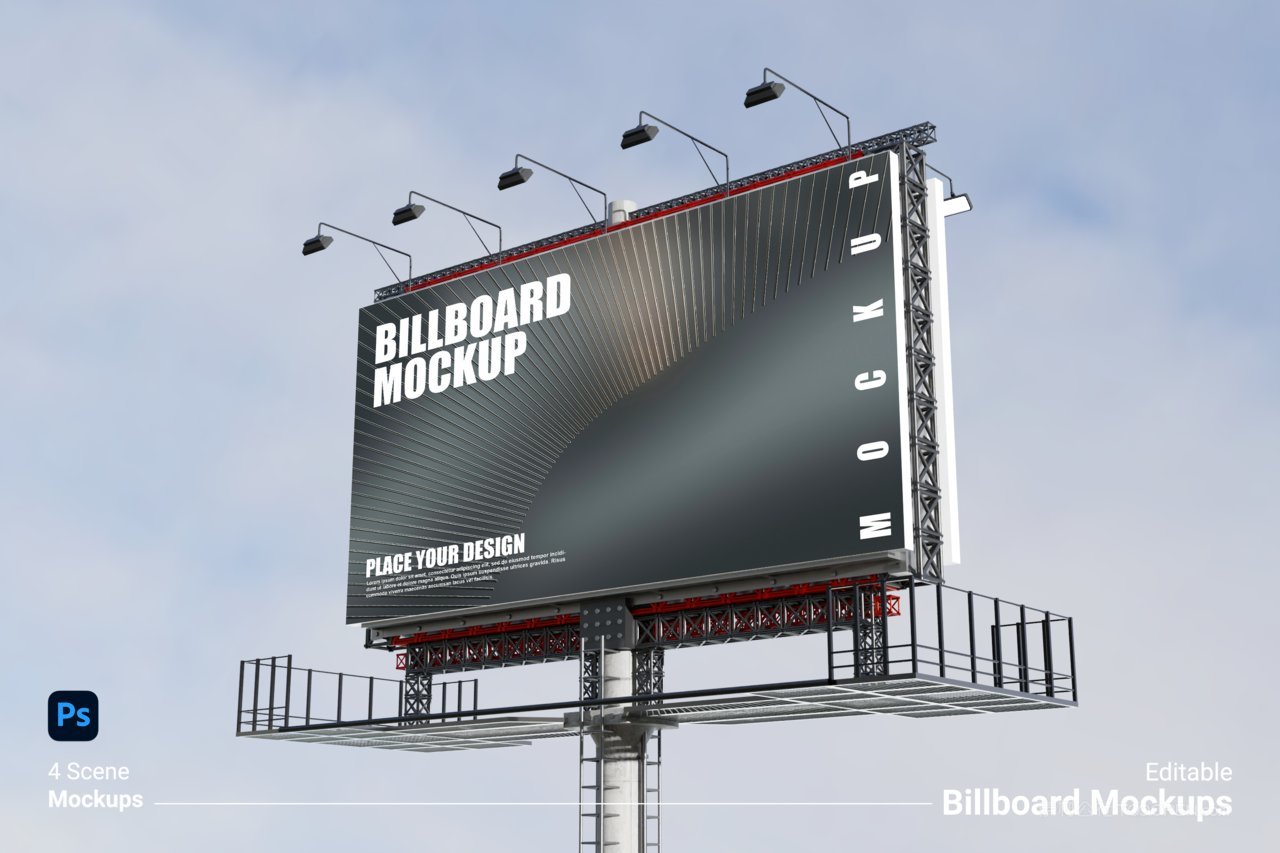 夜间的路边广告牌样机