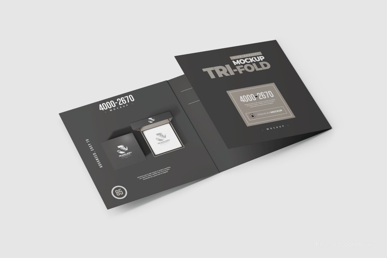 简洁商务黑三折页企业ps简洁样机