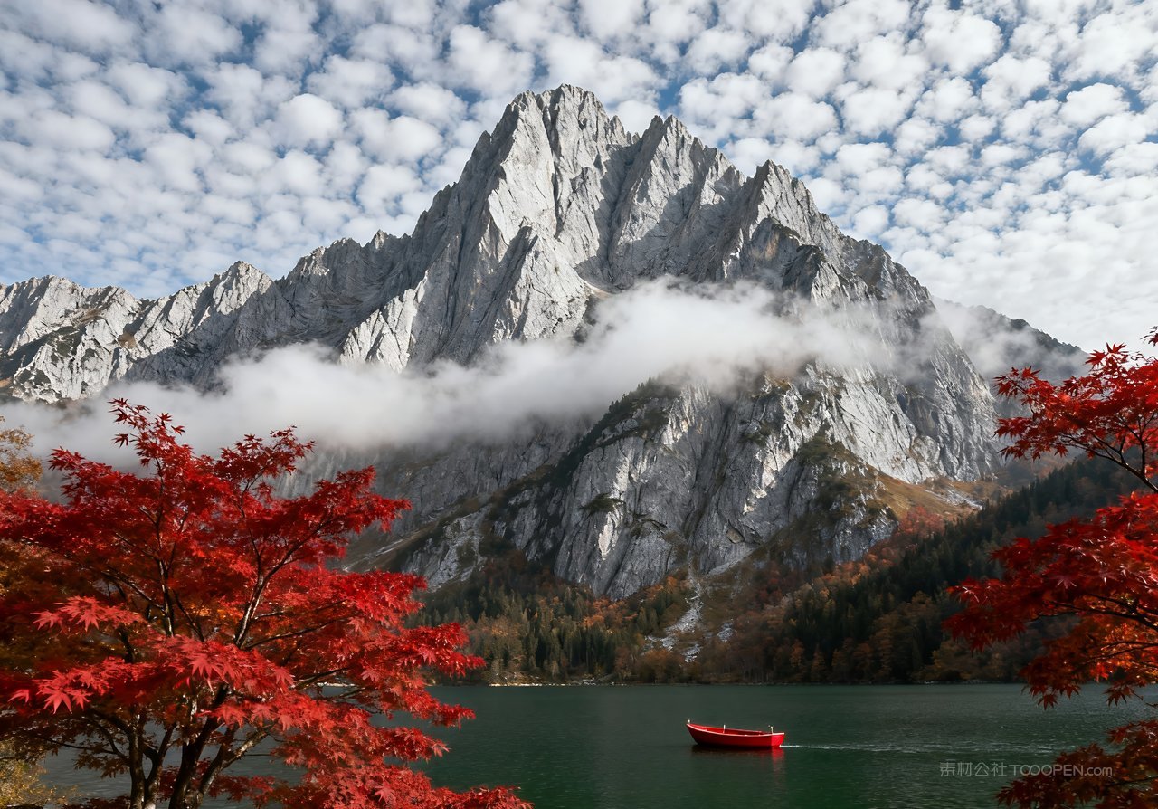 唯美湖泊意境山水天空山峰秋天