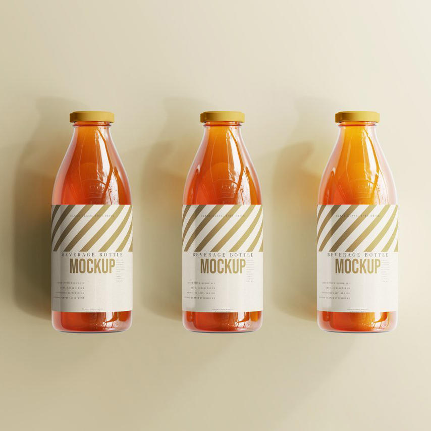 三瓶果汁透明瓶子汽水样机