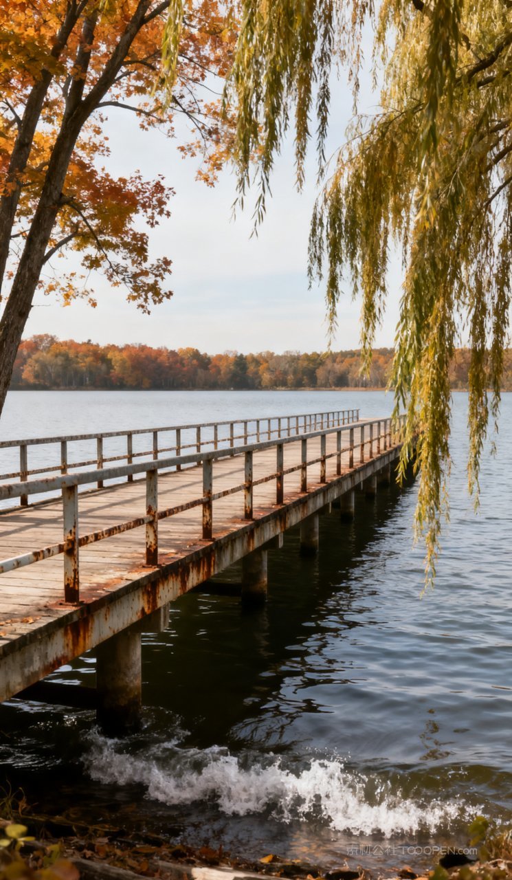 湖泊唯美山水风景天空树木秋季山峰秋天