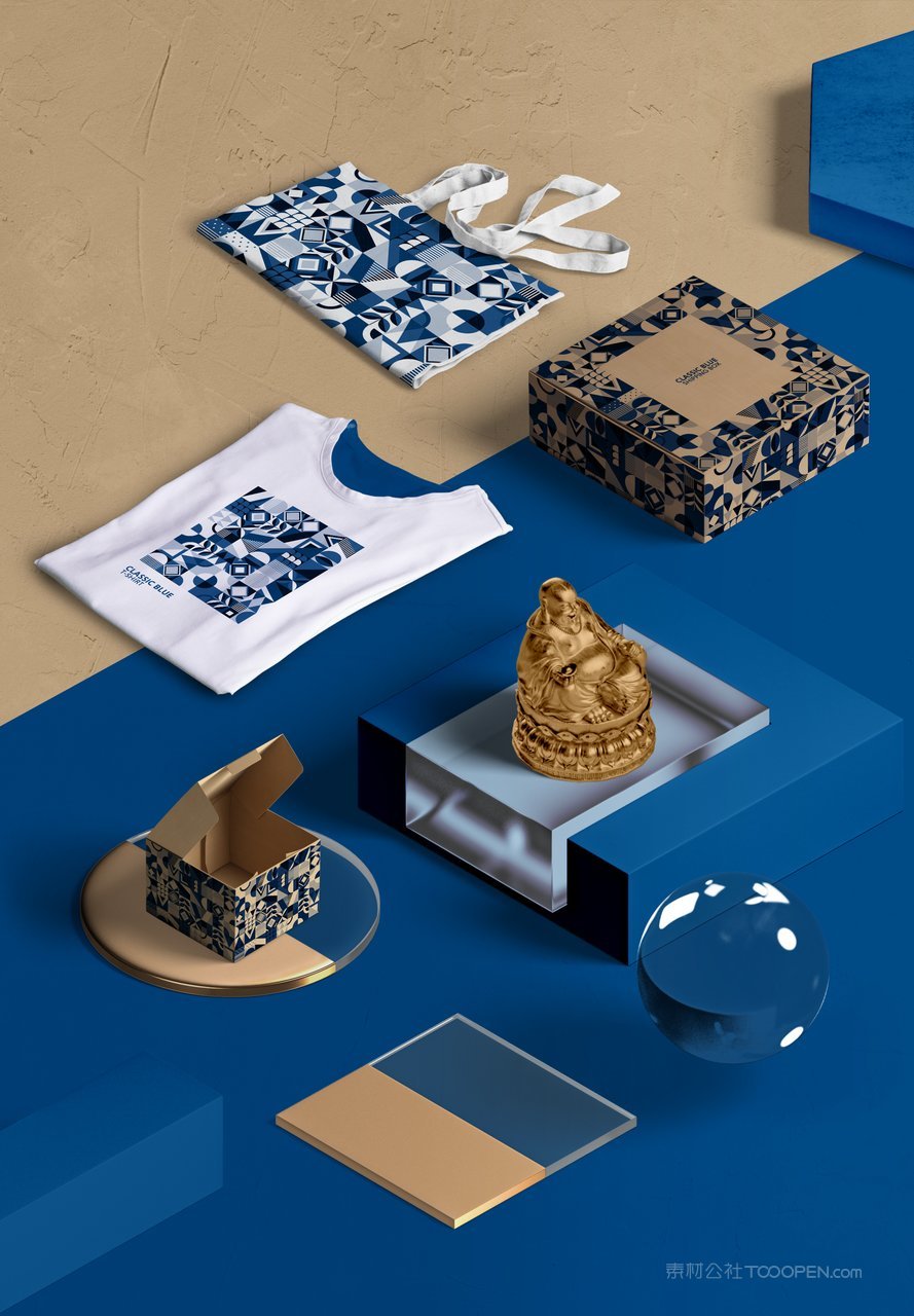 中国蓝t恤包装盒文创产品包装展台样机 (1)