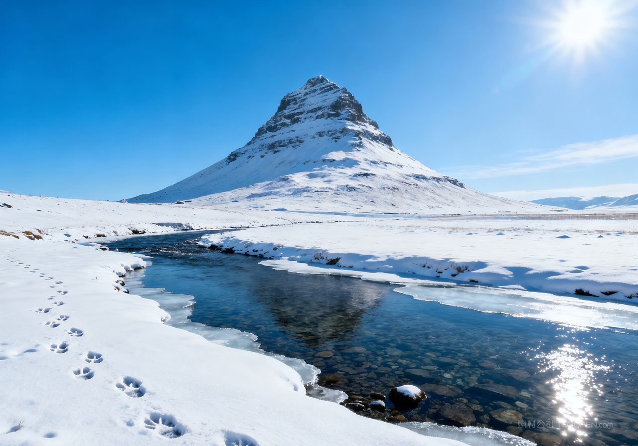 雪景自然山水冬季河流唯美冬天风景山峰