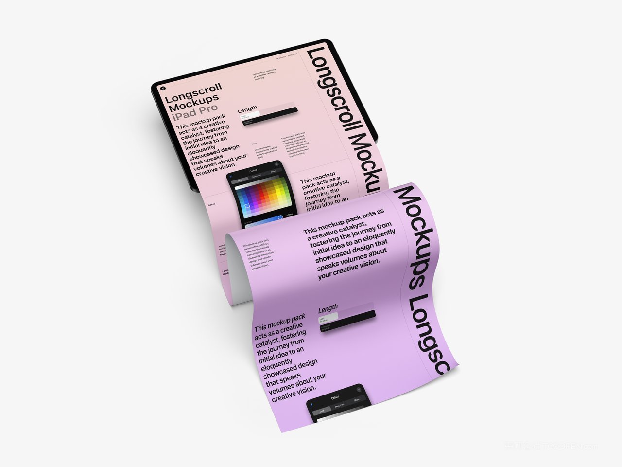 iphone手机长图ipad长页面小程序设计作品效果展示psd贴图样机 (1)