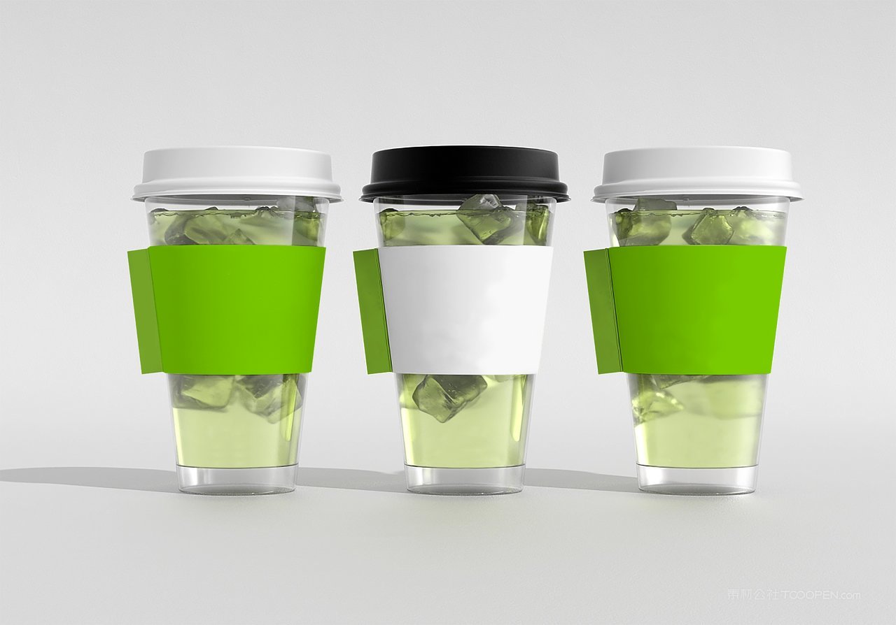 绿色三杯奶茶咖啡饮料餐饮品牌vi包装样机