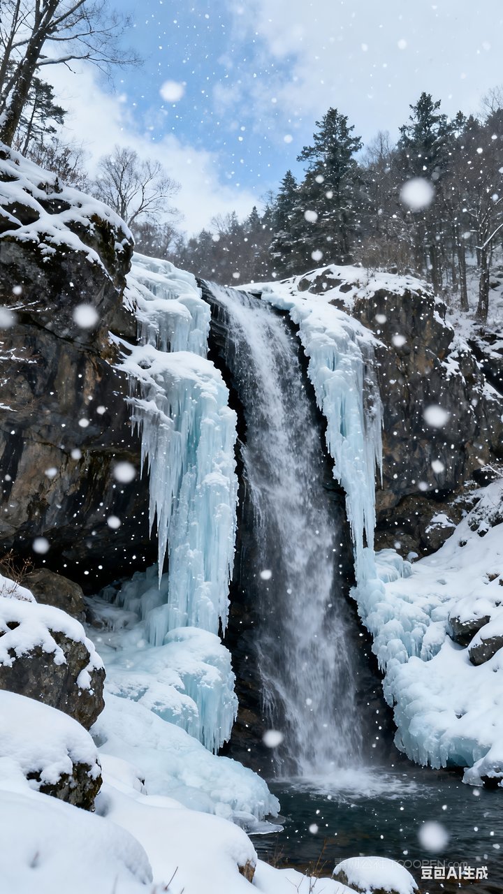 雪景雪山唯美山水冬天山峰风景河流冬季
