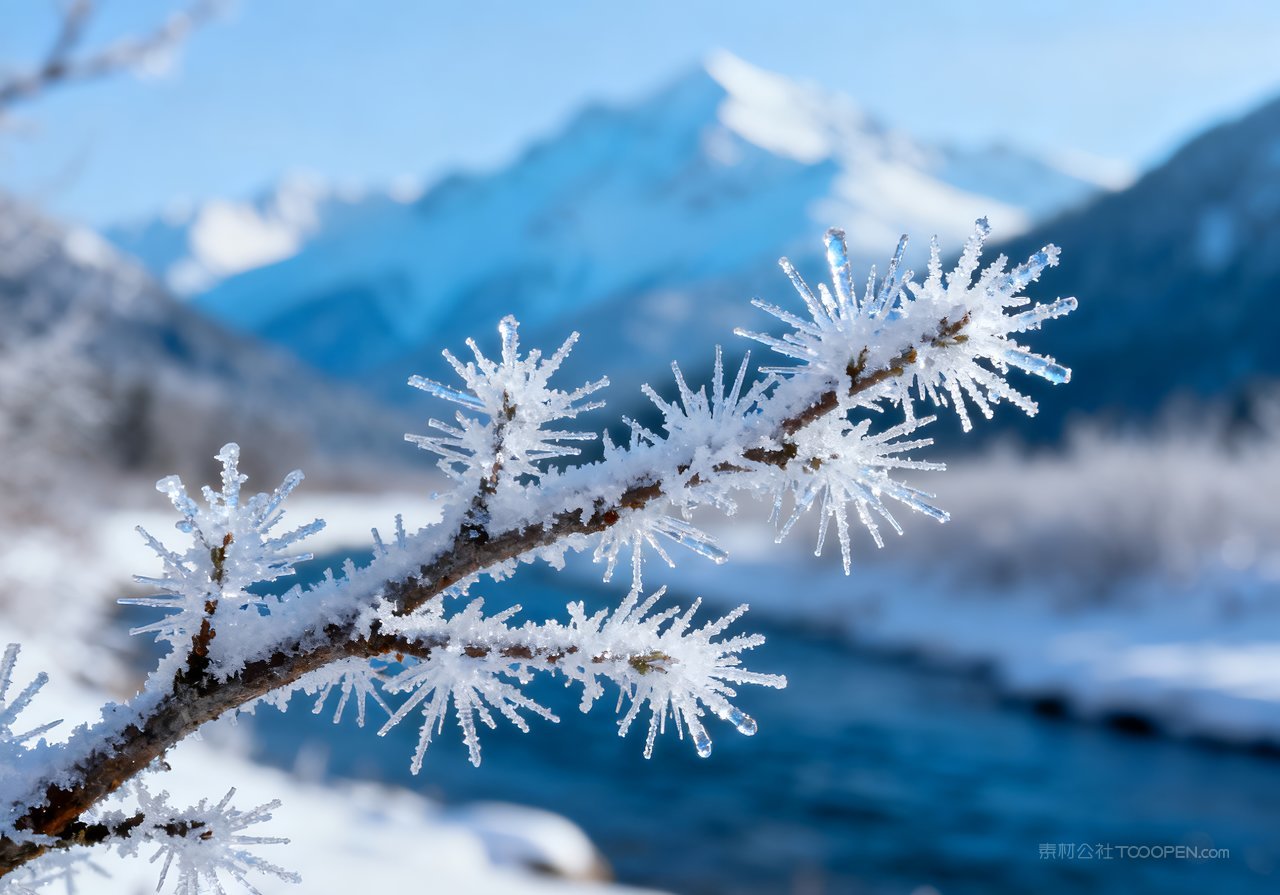 风景山峰冬天自然唯美冬季雪景河流山水