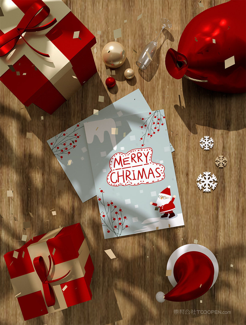 圣诞礼物明信片样机