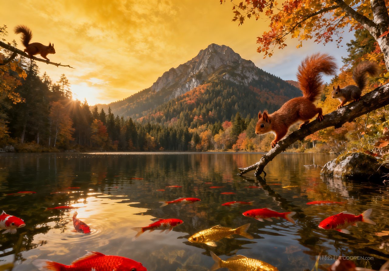 秋天意境天空唯美青山湖泊山水山峰
