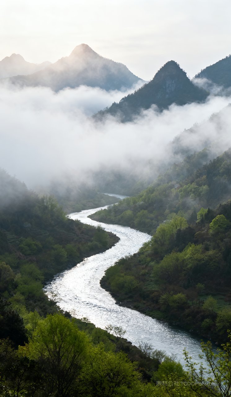 山水河流唯美自然天空山峰春天风景意境