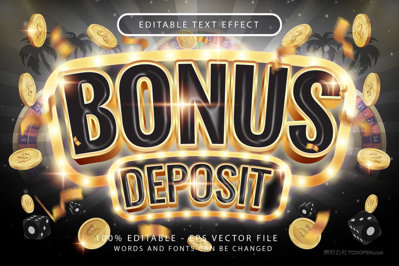 矢量卡通立体质感标题英文字母字体3d效果样机模板金币发散背景