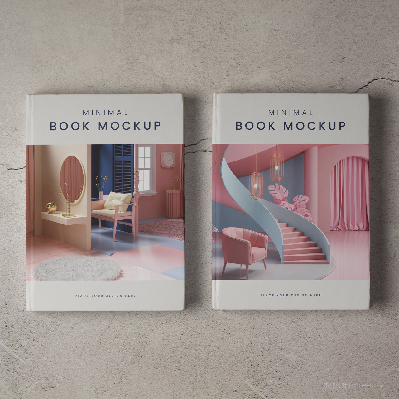 两本精美的书籍画册贴图样机