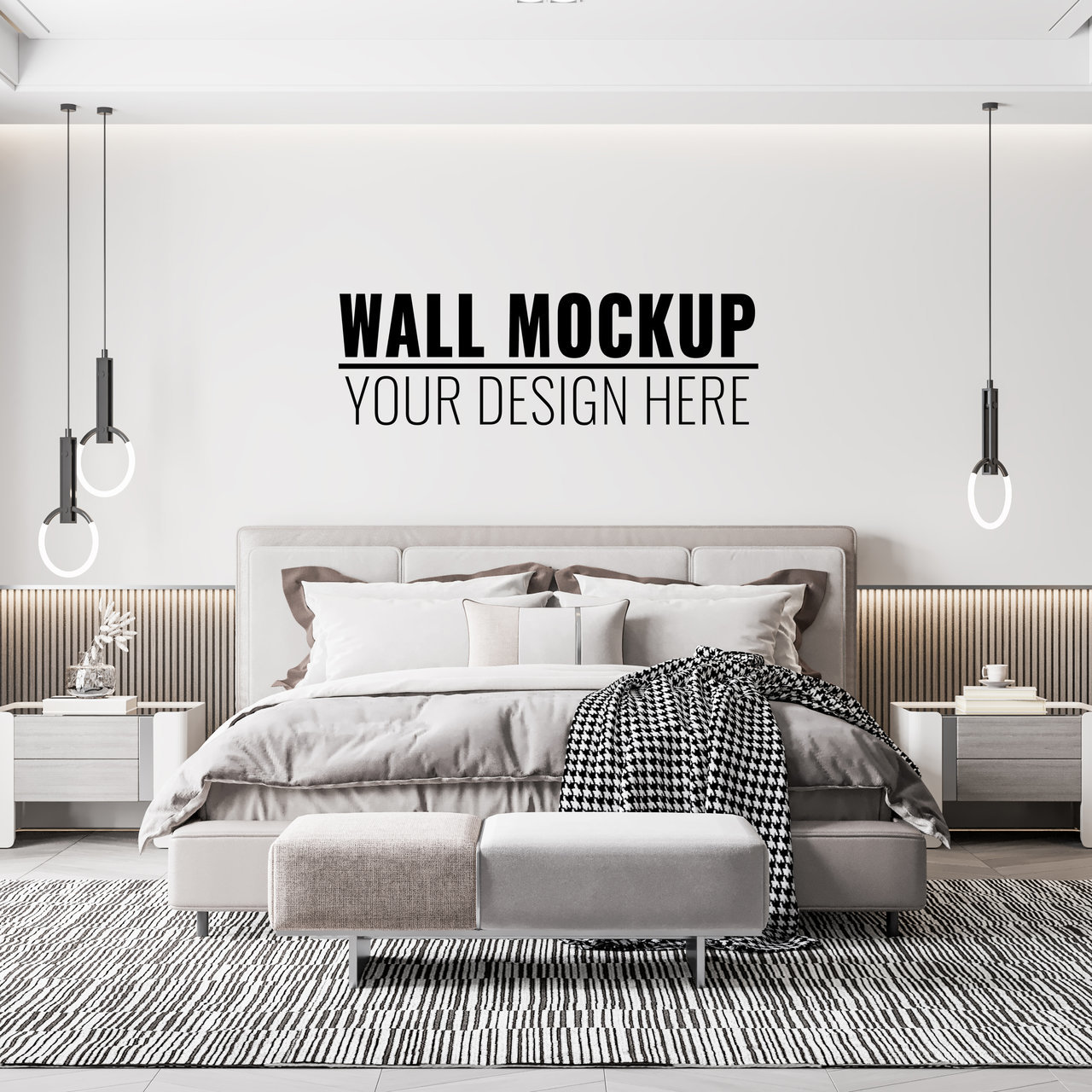 正视图卧室背景墙墙面装饰贴图样机