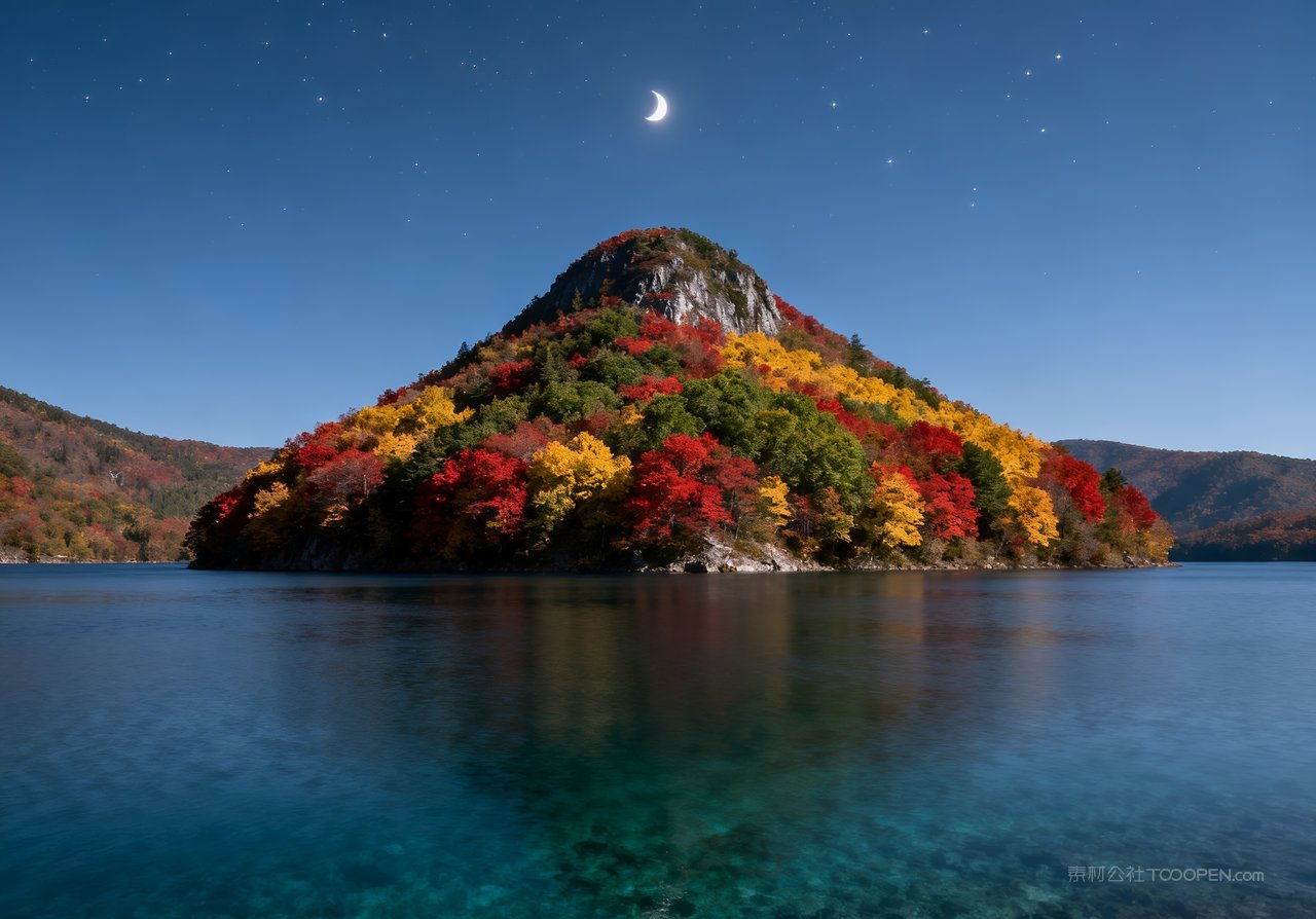 湖泊秋季唯美青山意境山峰山水天空