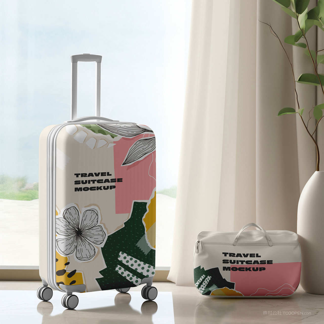 旅行必备潮流拉杆箱贴图样机
