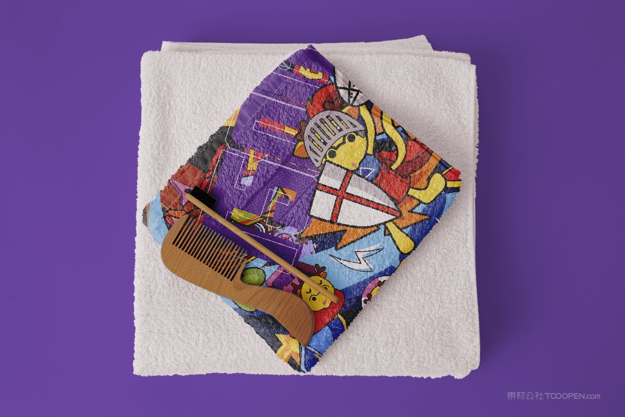 紫色毛巾梳子潮流插画高端文旅品牌样机