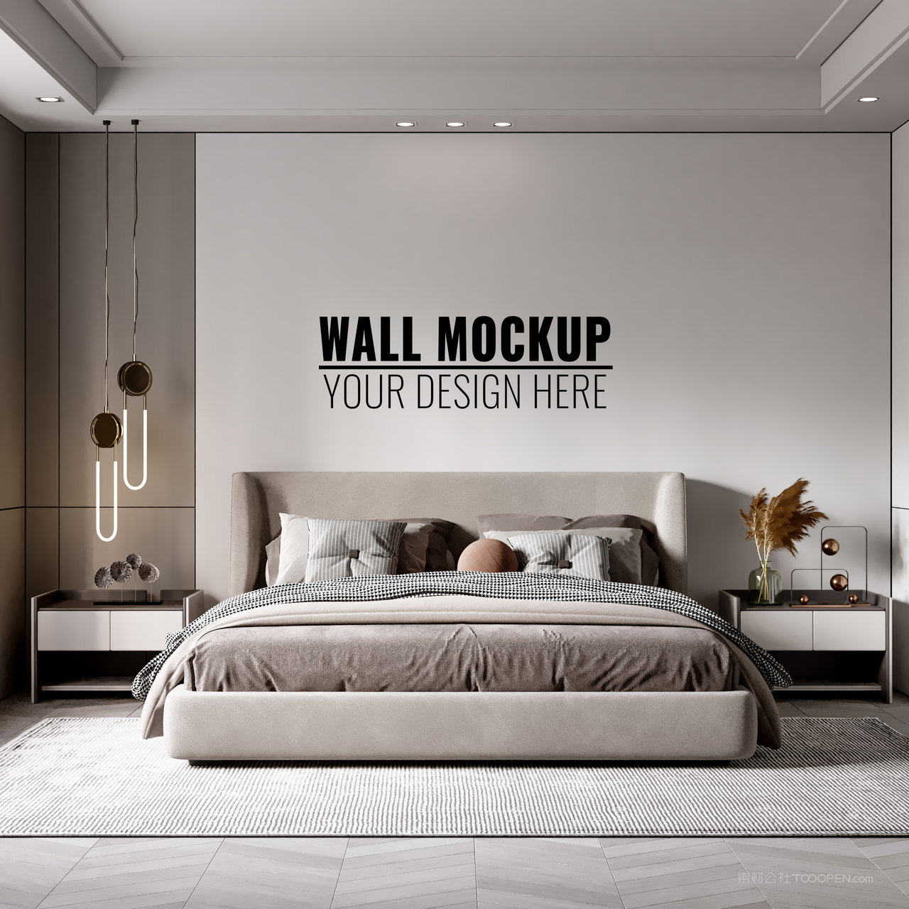 主卧室墙面床头背景墙贴图样机