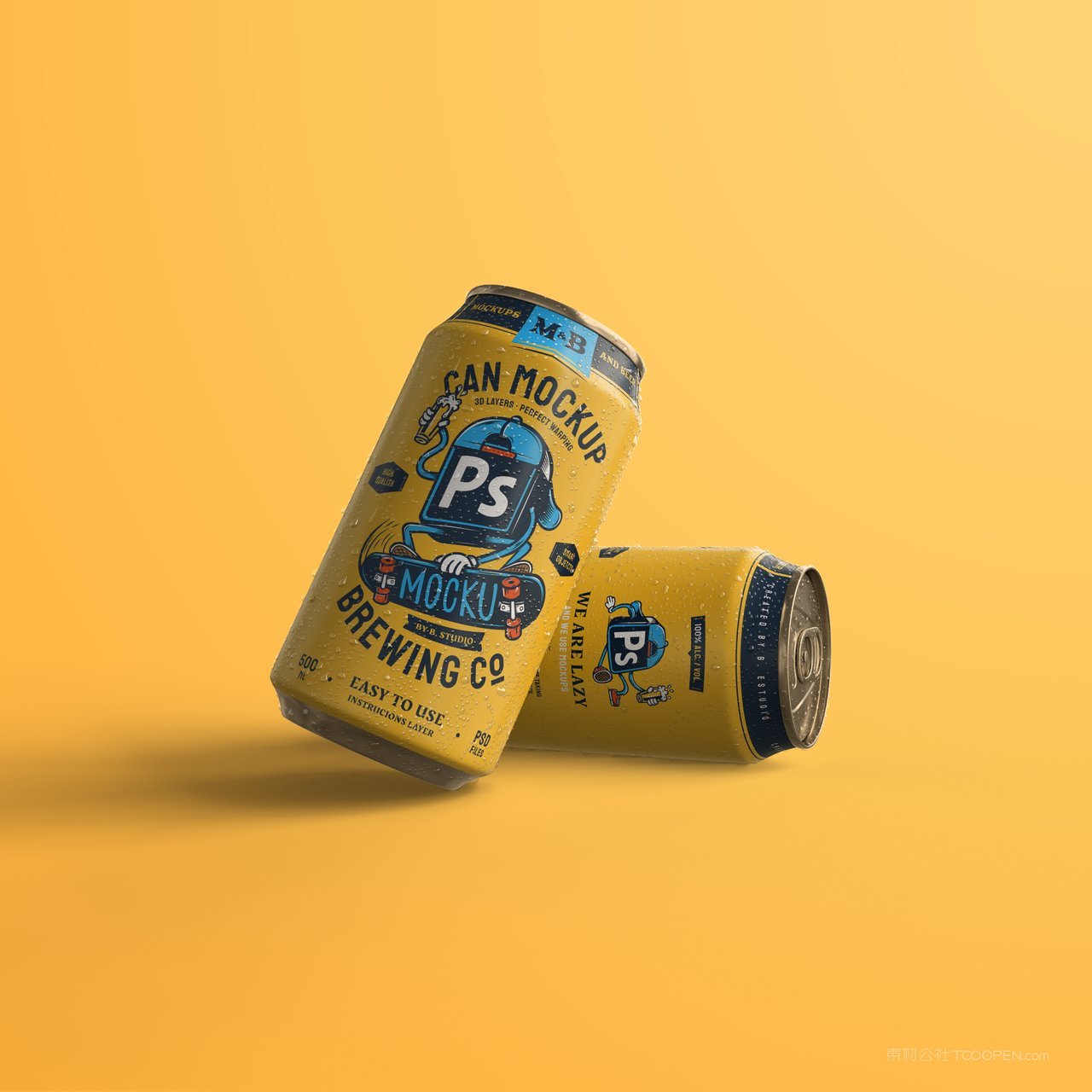 黄色易拉罐可乐瓶饮料包装样机 (3)